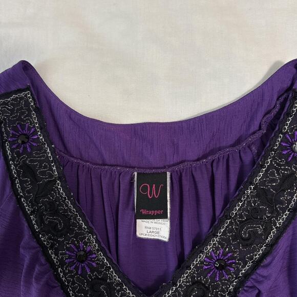 purple embroidered v neck boho flutter sleeve top y2k - Picture 4 of 5